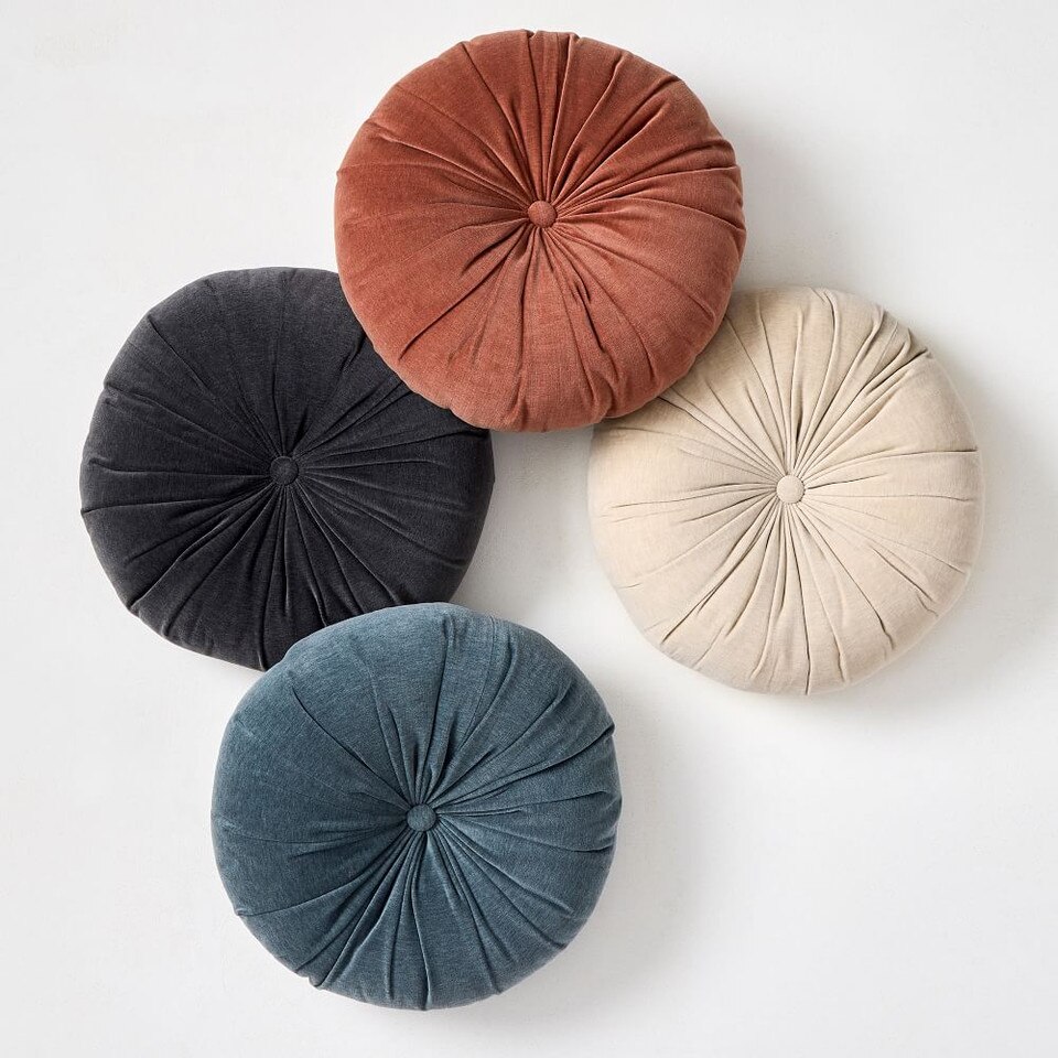 Classic Velvet Tufted Round Cushion West Elm UK